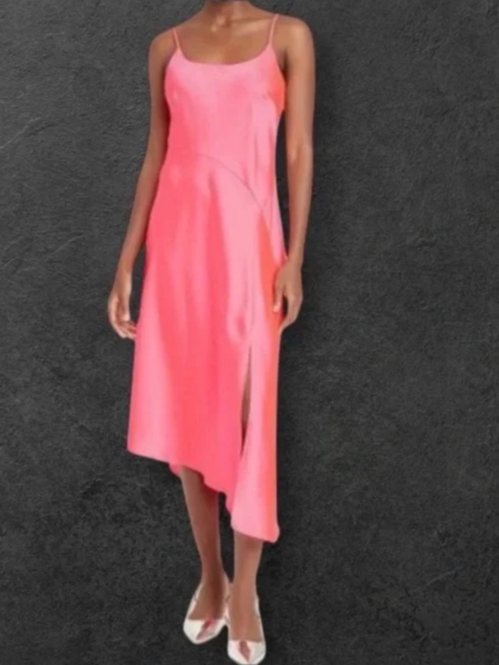 Neon Pink Slip Dress (NWT) – Asymmetrical Hem